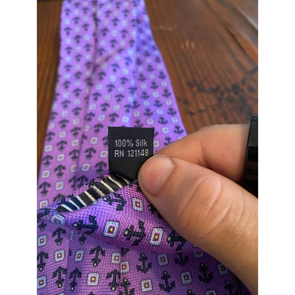 Nautica Mens Purple Silk Anchor Medallion Print Necktie Nautical Formal Tie‎